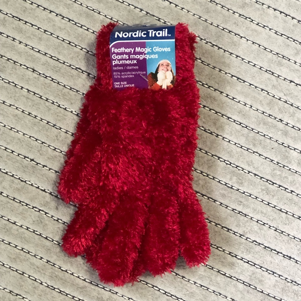 Women's Red Feathery Magic Gloves